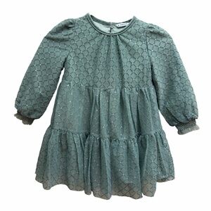 Mayoral Girls Teal Gold Lattice Tulle Dress